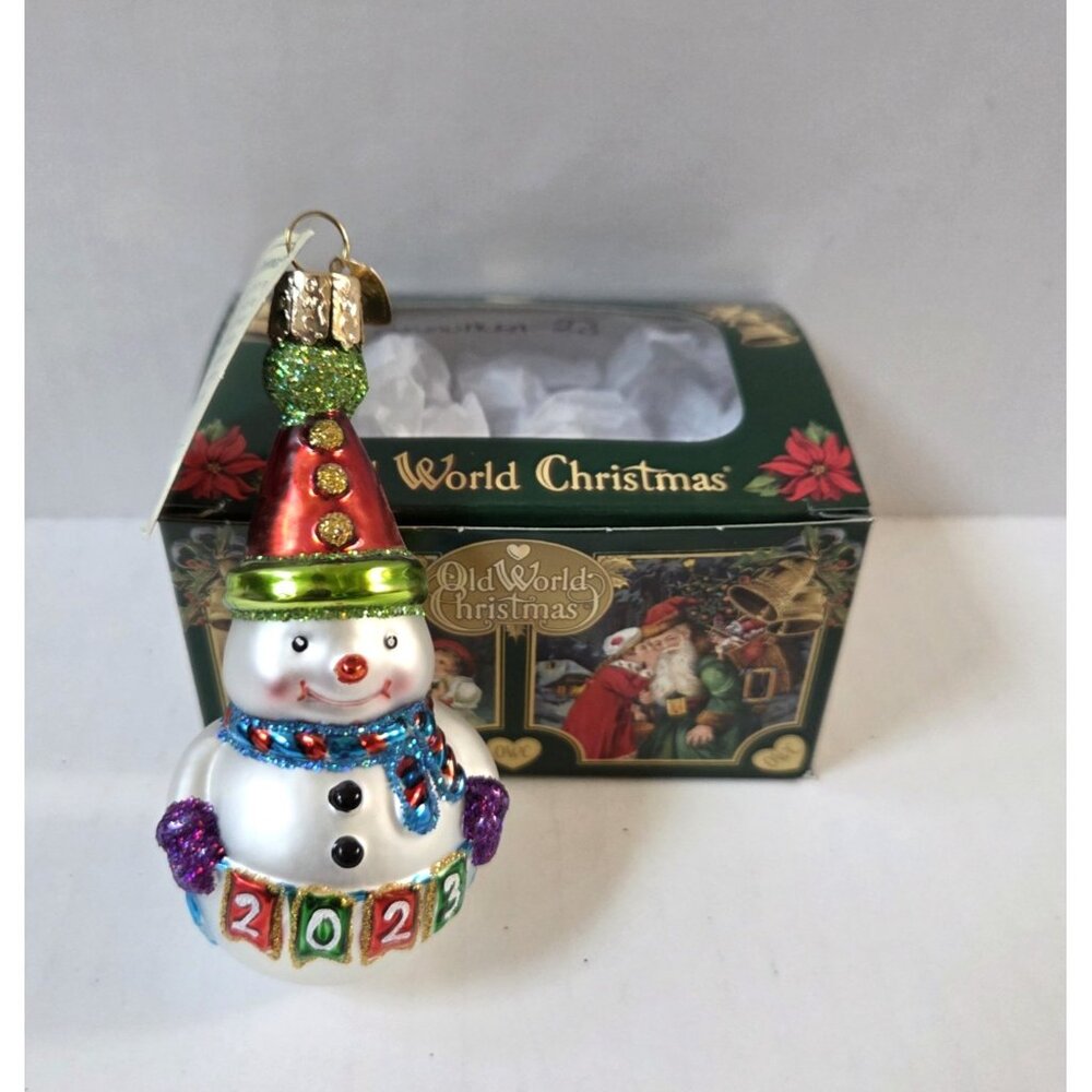 Old World Christmas 2023 Party Snowman Glass Blown Tree Ornament Gift Box NEW